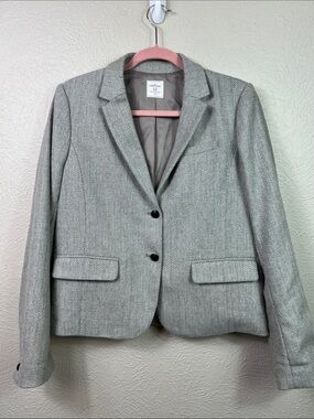 Gap The Academy Blazer Gray White Herringbone Wool Blend Lined Blazer Jacket 12